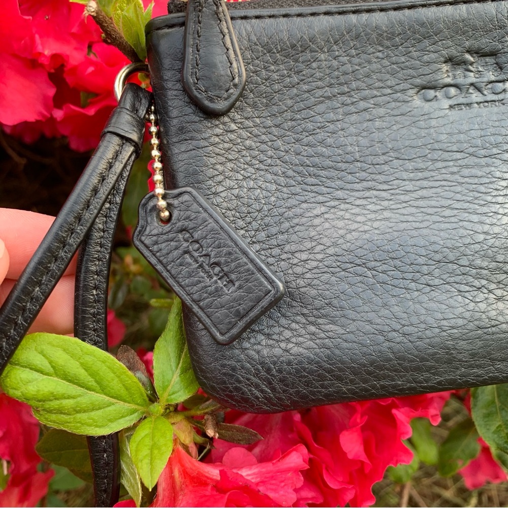 Black Leather Coach Wristlet Wallet Double Zip Around - Picture 3 of 10